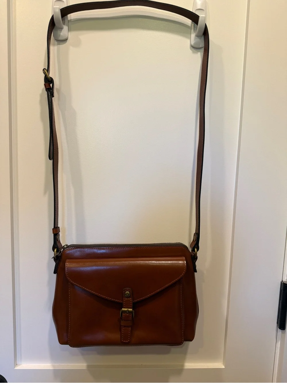 Patricia Nash Cognac Brown Leather Crossbody with Front Buckle